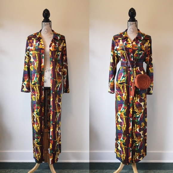 Vintage Dresses & Skirts - Vintage 1960's psychedelic print button front home made maxi dress